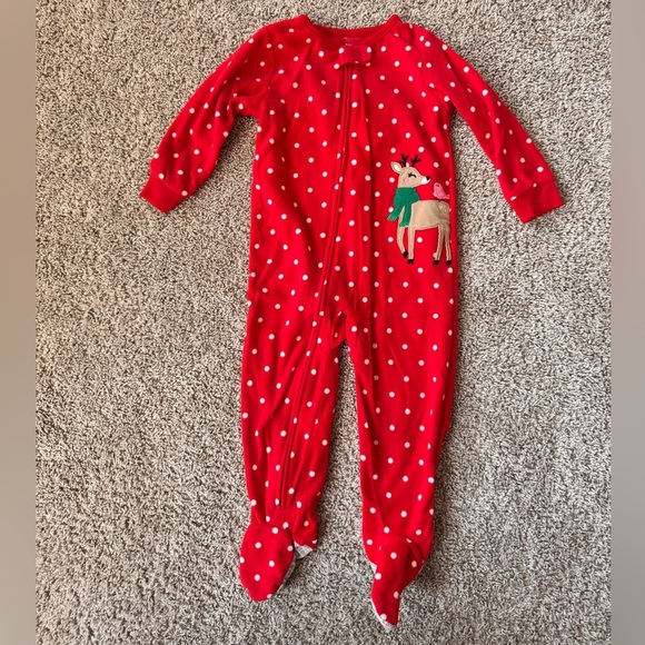 Carter's Red Polka-Dot & Reindeer Holiday Sleeper Footie Pajamas size 24 months - Picture 3 of 8
